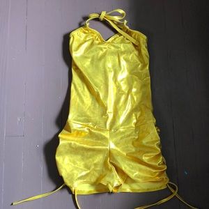 Gold dance costume perfect for tumbling, acrobat